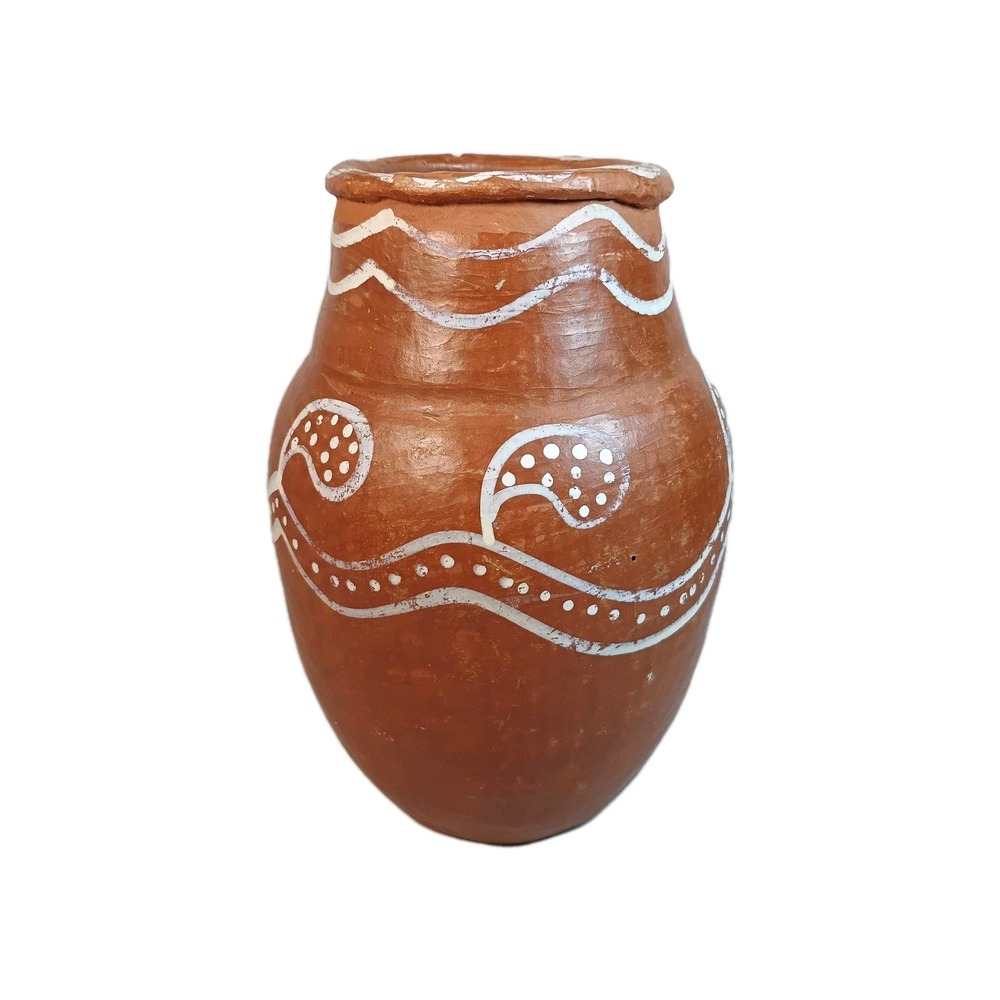 PIER 1 Imports Heavy Vase,  Clay Pottery Terra-Cotta Planter, Tribal, Brazil 8"